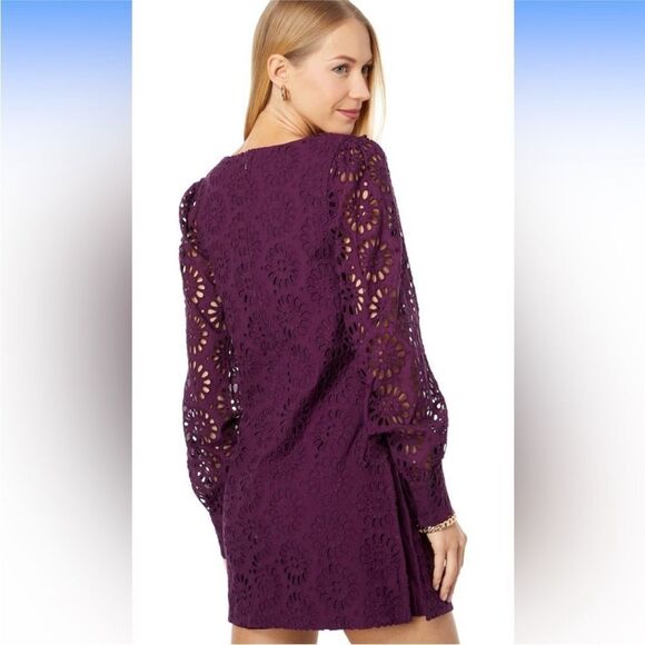 LILLY PULITZER | Aisha Cherry Ganache Purple Eyelet Lace Romper Women’s Size 4 - Picture 14 of 15